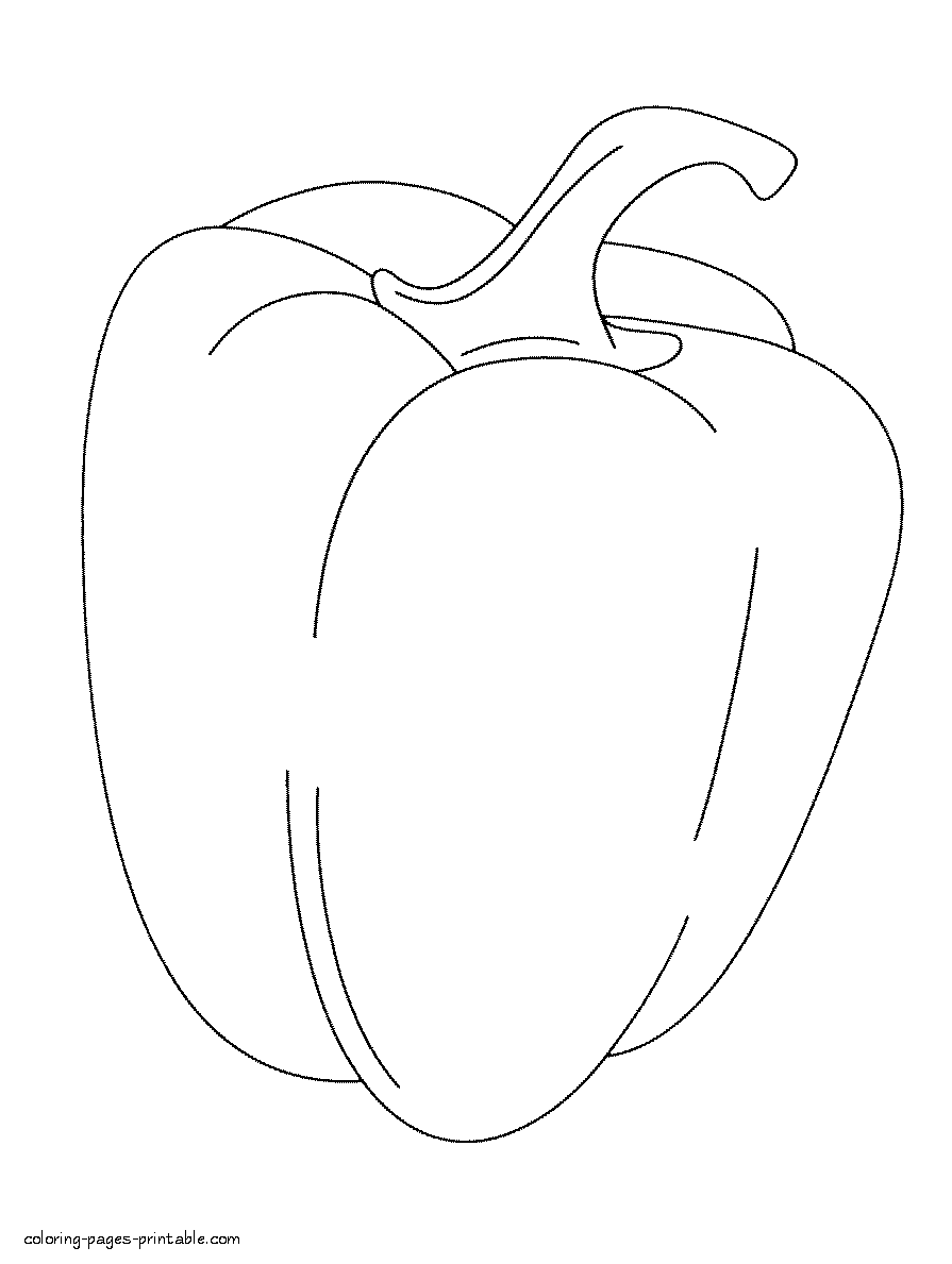 Printable fruits and vegetables coloring pages for preschoolers & toddlers. Sweet pepper