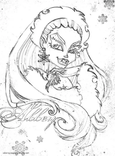 Abbey Bominable winter portrait coloring page for girls