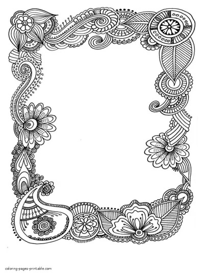 Frame Coloring Page With Abstract Flowers. Printable Free