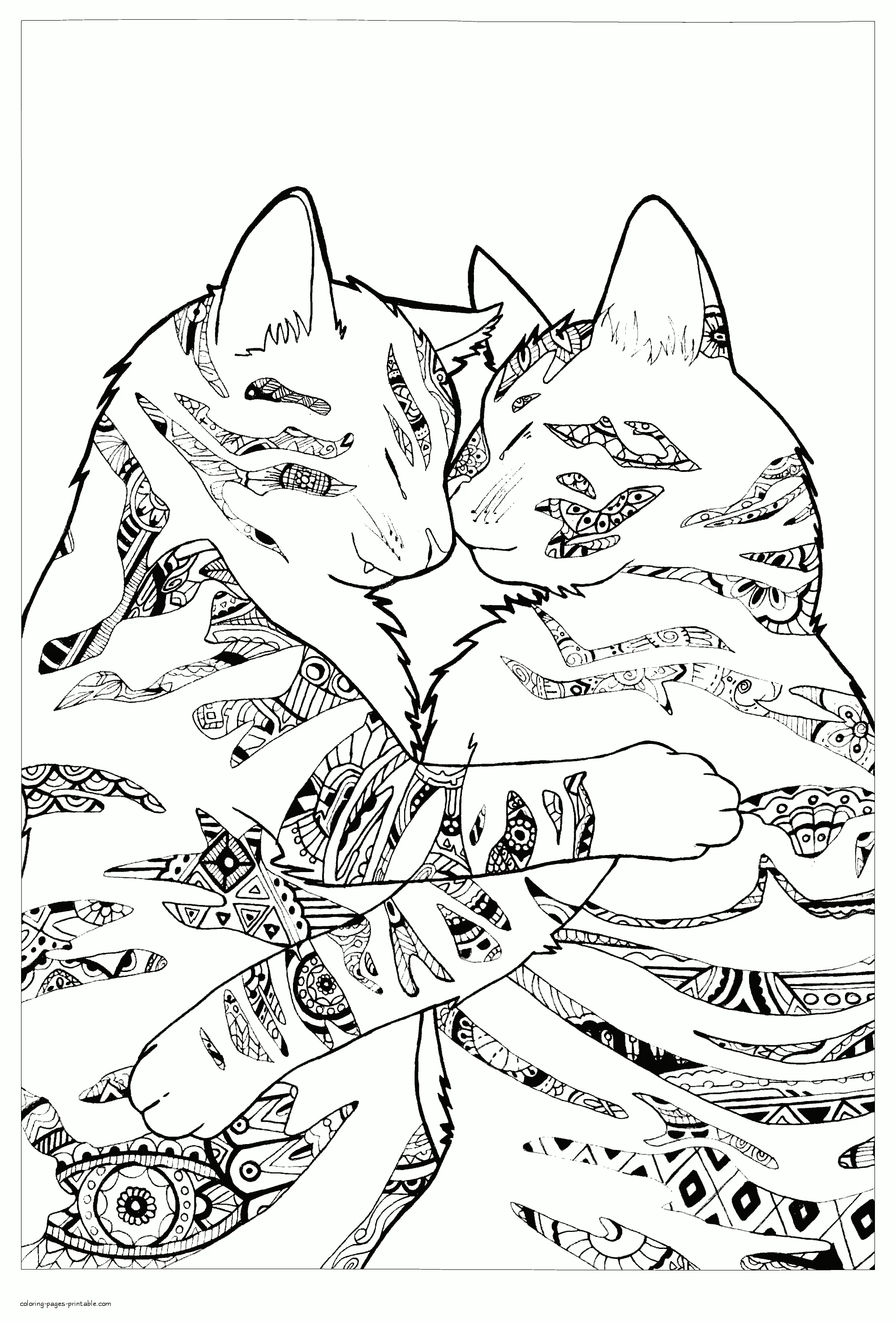 Free Animal Adult Coloring Pages Cats Pair. Free Animal Adult Coloring Pages
