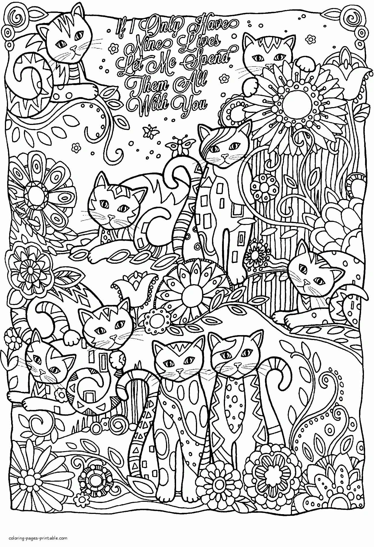 Nine Cats Coloring Page For Adults Nine Cats Coloring Page For Adults To Print
