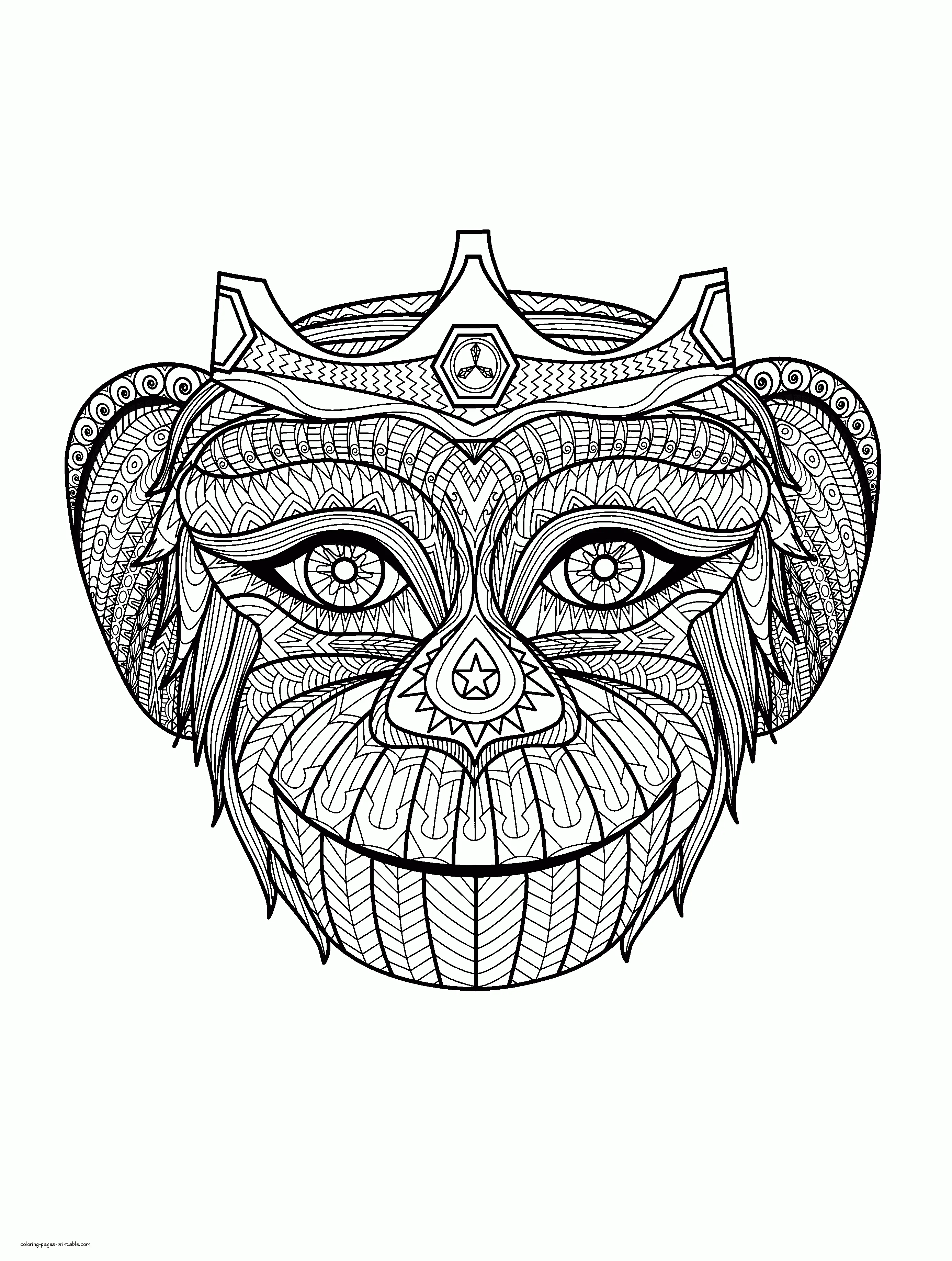 Monkey Face Coloring Page For Adults Monkey Face Coloring Page For Adults. Wild Animals