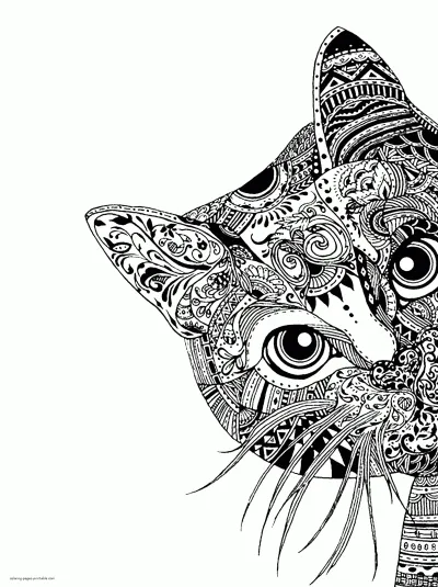 Difficult Animal Face Coloring Pages. A Cat