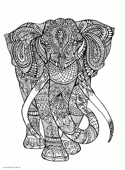 Difficult Elephant Colouring Page For Adults