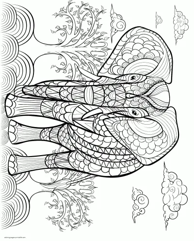 Free Animal Colouring Page - Elephant For Adults