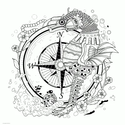 Printable Seahorse Coloring Page For Adults