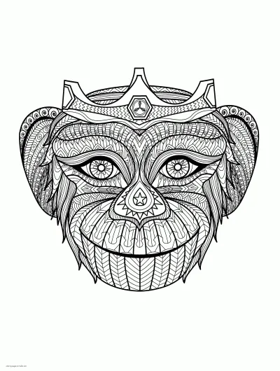 Monkey Face Coloring Page For Adults. Wild Animals