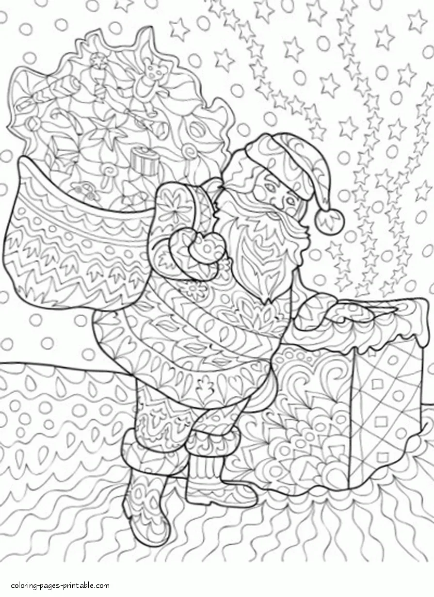 Santa With Gifts Adalt Coloring Pages Santa With Gifts Adalt Coloring Pages for free