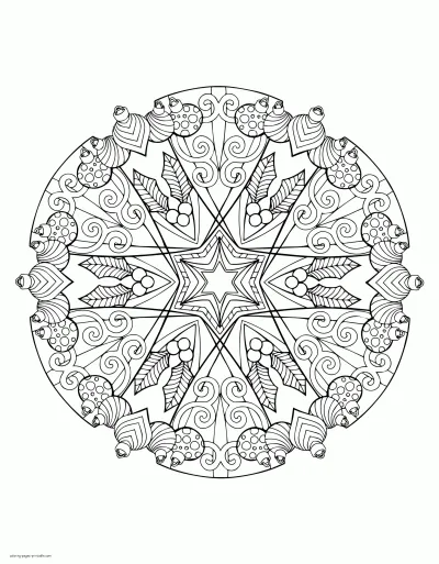 Mandala Adalt Coloring Page printable. Christmas Themed