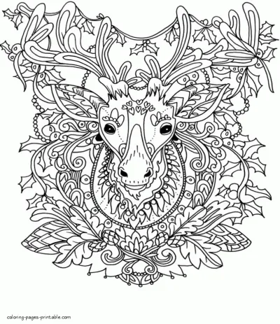 Reindeer Adult Coloring Christmas Pages to print