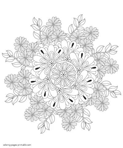 Flowers. Adalt Mandala Colouring Page