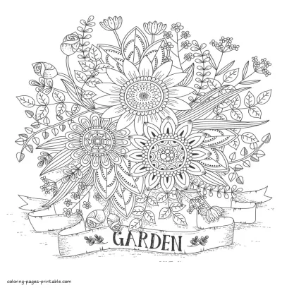 Garden Flowers. Free Adult Coloring Pages