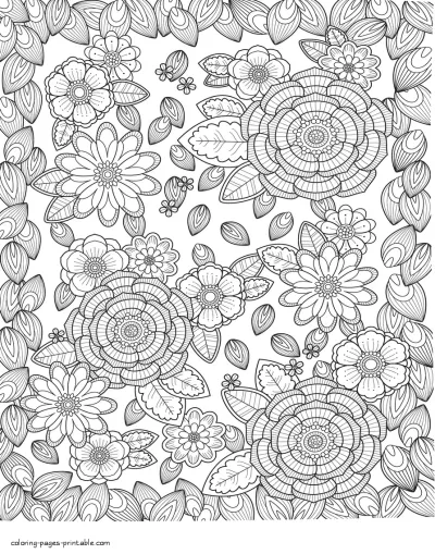 Adult Difficult Coloring Page To Print Out. Flowers