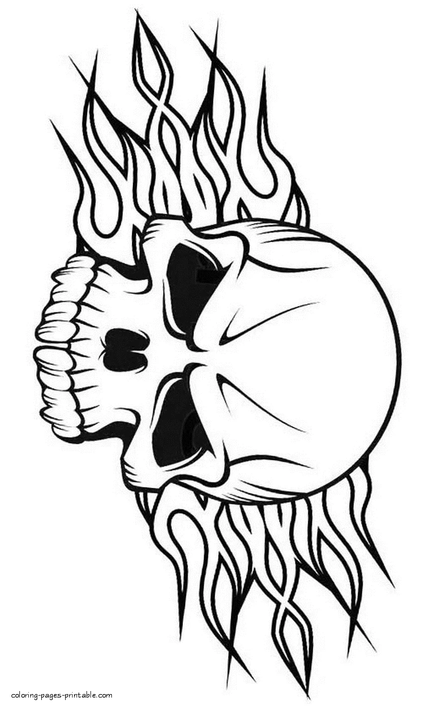 Flamed Skull Coloring Page Flamed Skull Coloring Page For Adults