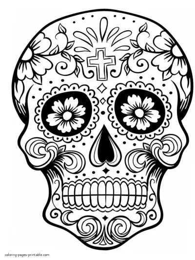 Sugar Skull Coloring Sheet For Adults