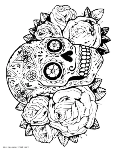 Skulls And Roses Adult Coloring Pages