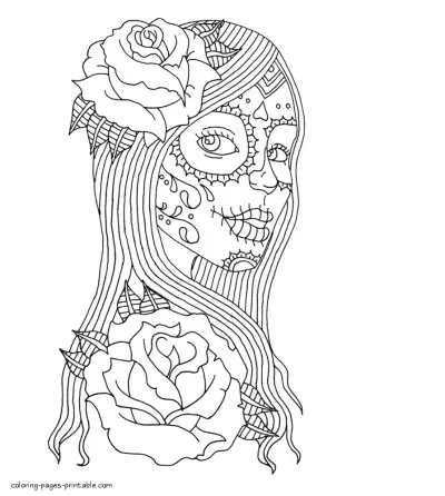 Adult Coloring Pages Skulls. A Girl