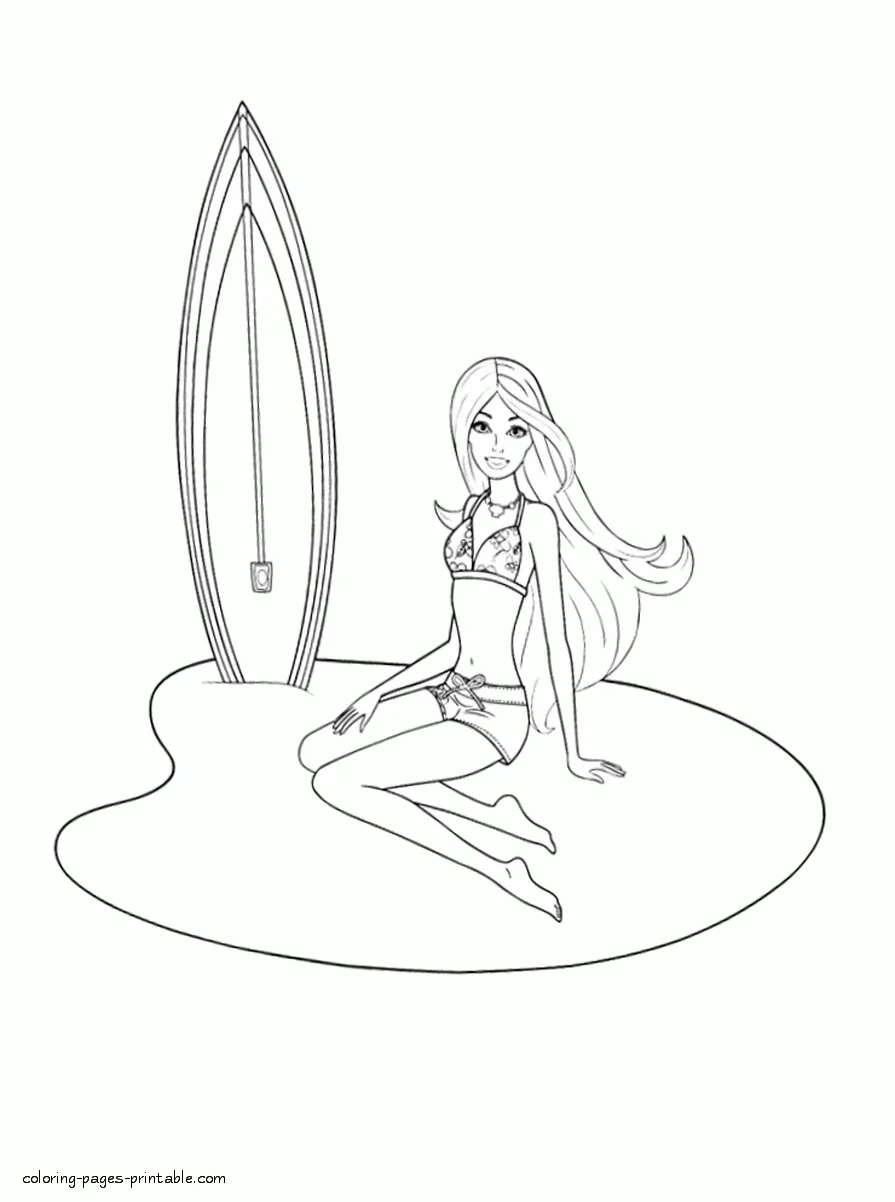 Free Barbie in a Mermaid Tale coloring pages 2 Barbie in a Mermaid Tale surfer coloring pages