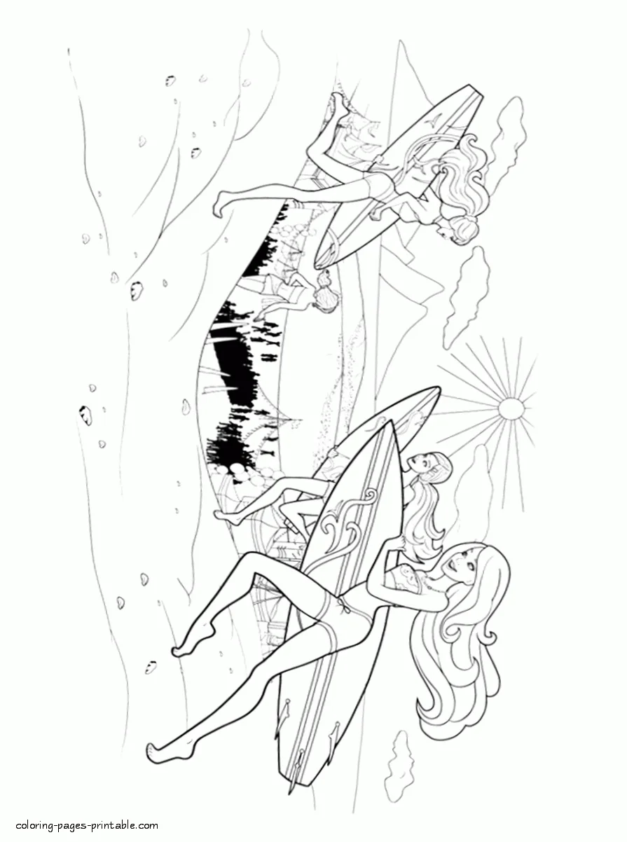 Barbie in a Mermaid Tale coloring pages for girls 4 Barbie in a Mermaid Tale coloring pages on the beach
