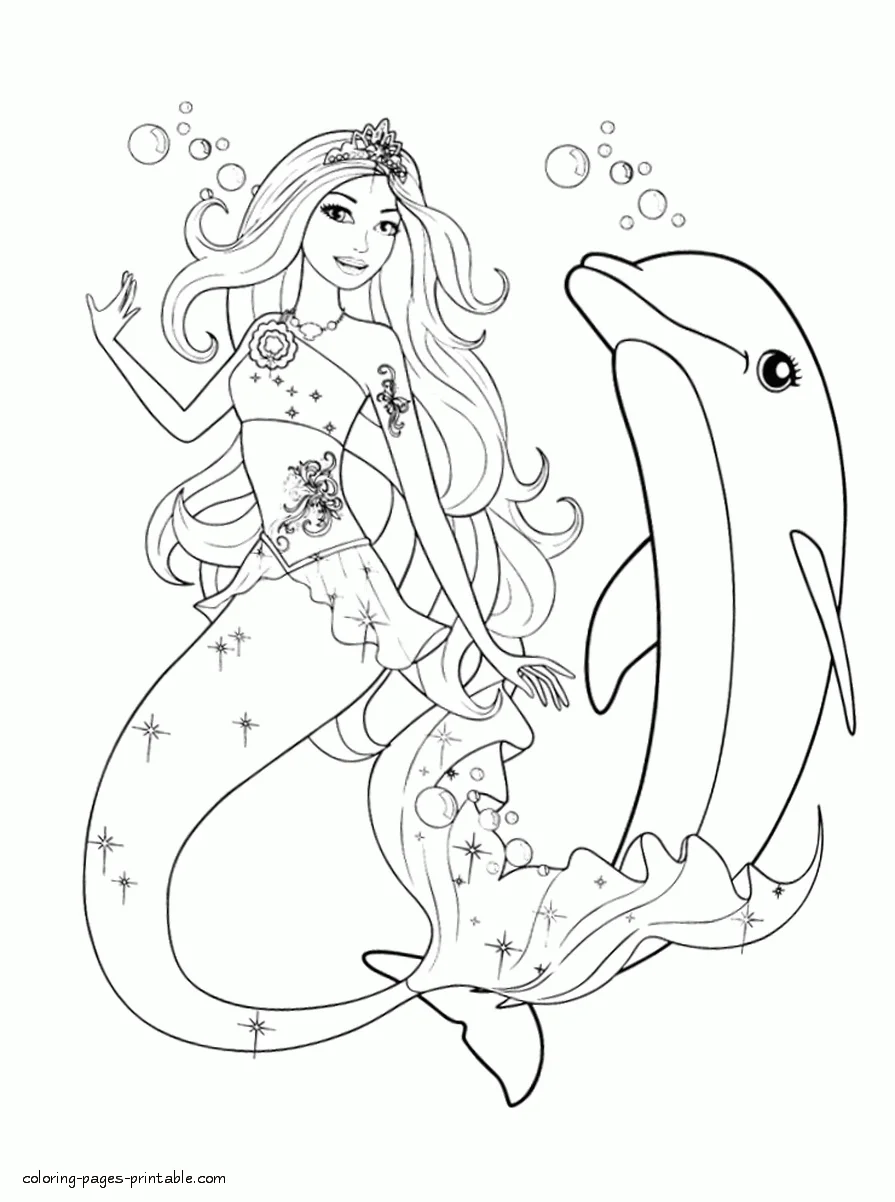 Coloring pages Barbie in a Mermaid Tale 9 Coloring pages Barbie and dolphin