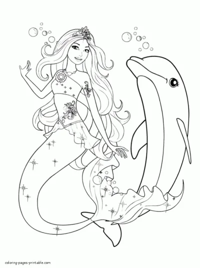 Coloring pages Barbie and dolphin
