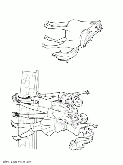 Barbie and a horse coloring page for printing