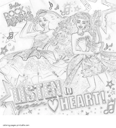 Free Barbie in Rock 'n Royals coloring pages that you can print
