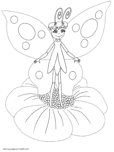 Fairy butterfly coloring page for girls