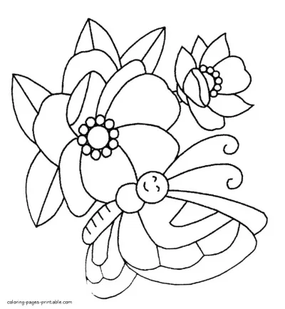 Butterfly with flowers picture to color by kids