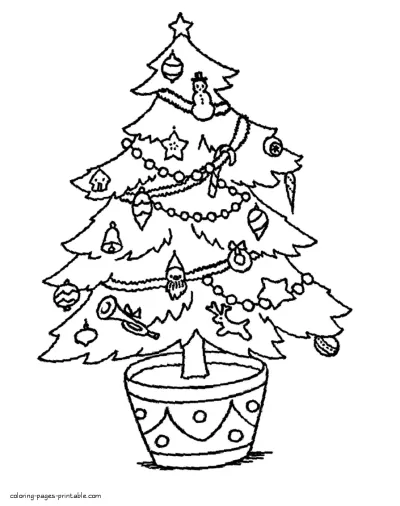 Printable Christmas tree coloring page. Download it