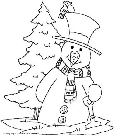 Snowman and Christmas tree coloring pages. Winter theme