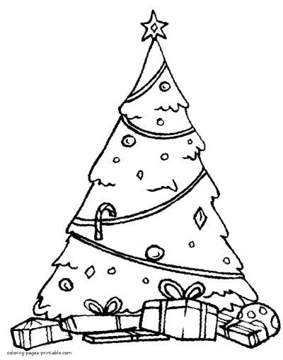 Christmas presents under tree. Free coloring pages