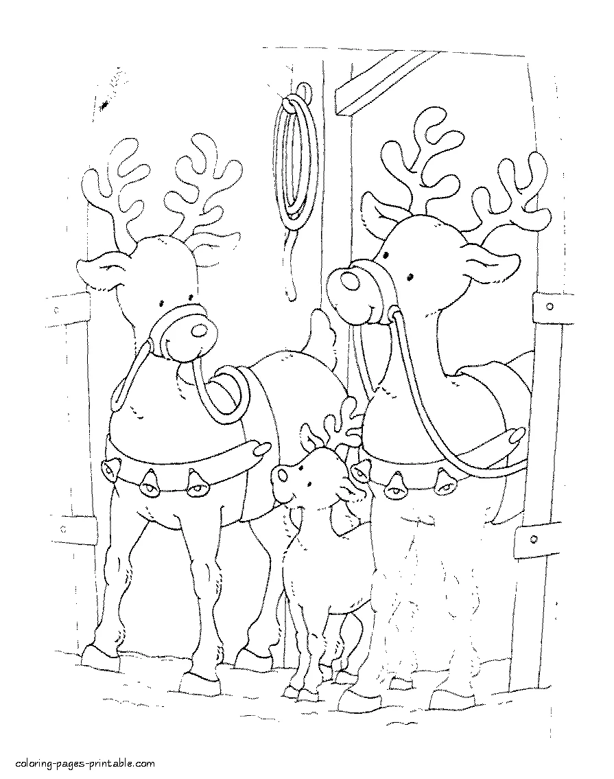 Reindeers coloring pages. Christmas Reindeers coloring pages. Christmas theme