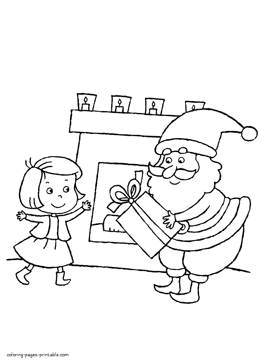 Christmas print out coloring pages Christmas print out coloring pages. Girl and Santa Claus