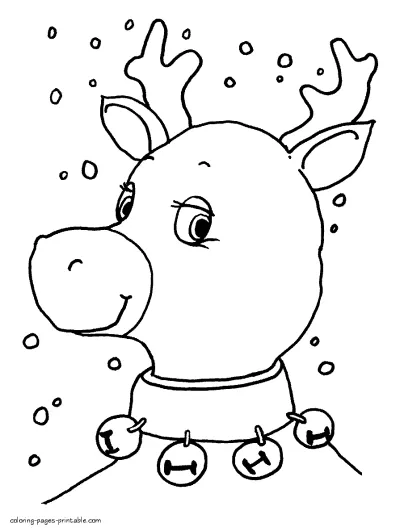 Christmas coloring pages printable for children. Reindeer head