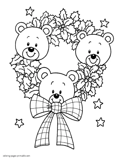 Christmas teddy-bears coloring pages for kids
