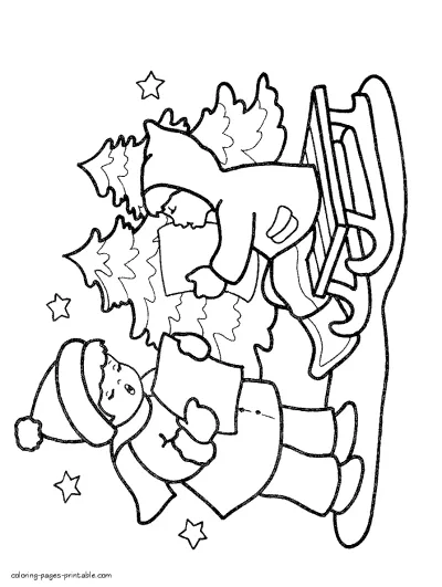 Free coloring Christmas pages with children