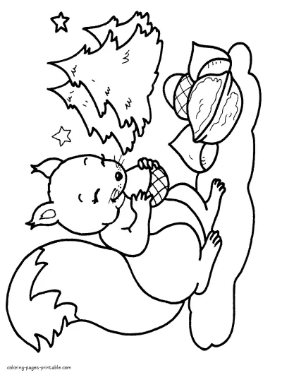Squirrel with nuts coloring page for Christmas