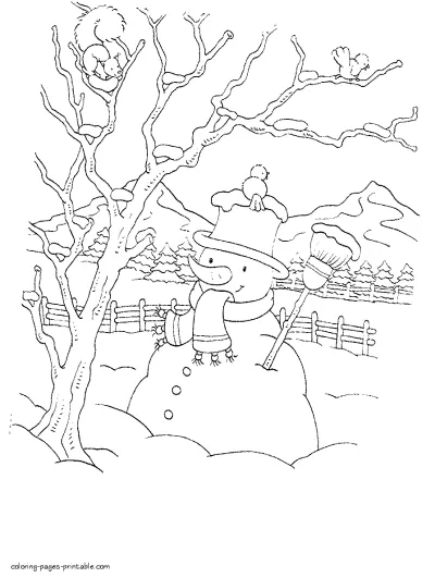 Coloring pages about winter. Snowman