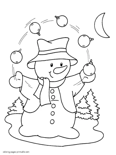 Christmas printable coloring pages. Snowman