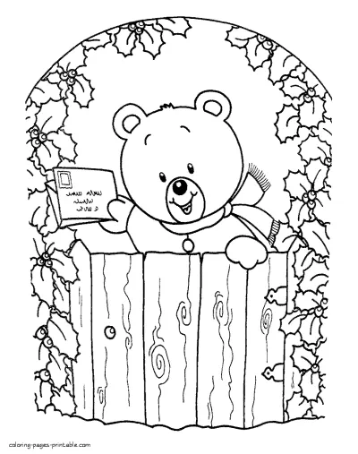 Christmas bear. Printable coloring pages for kids