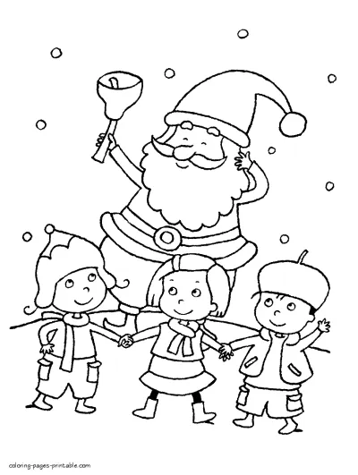 Christmas printables. Santa and children coloring pages