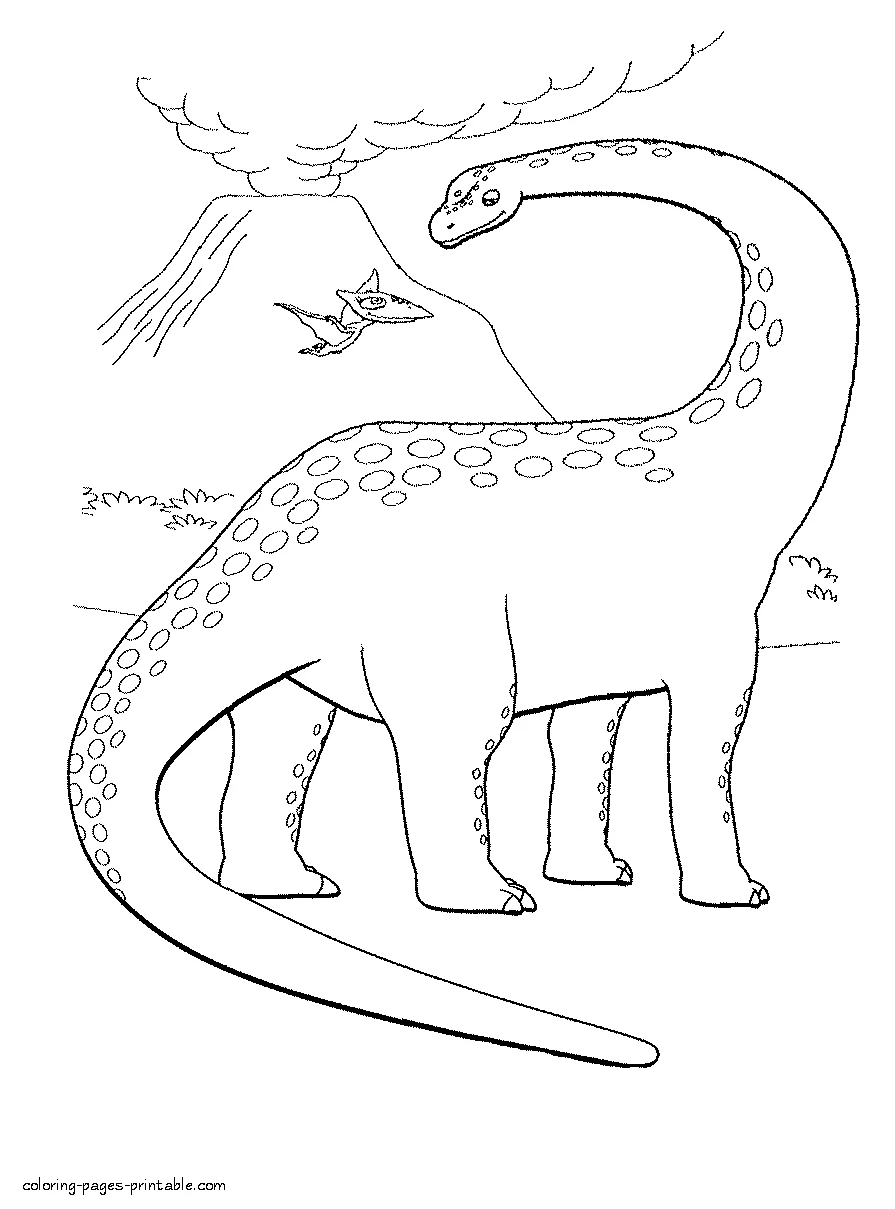 The big dinosaur and the volcano coloring sheet The big dinosaur and the volcano coloring sheet for a child
