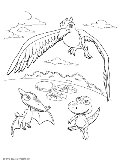 Flying dinosaur from kids series. Color it free