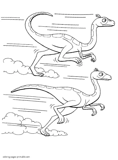 Running dinosaurs coloring page from animation