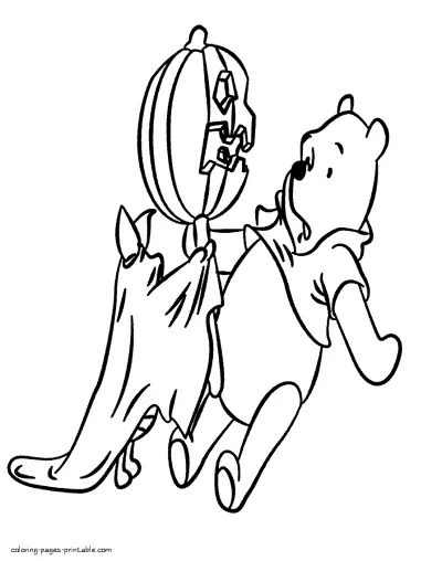 Pooh and Piglet. Halloween picture for coloring from cartoon