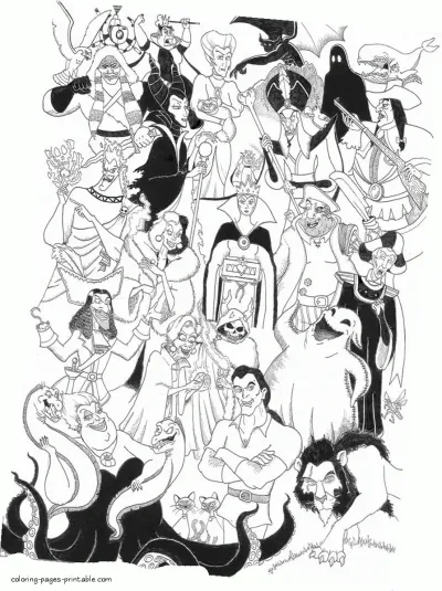 Disney villains free printable coloring pages