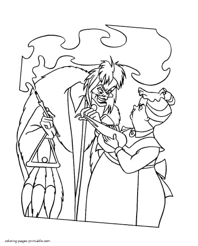 Coloring pages Cruella de Vil of Disney story about 101 dalmatians