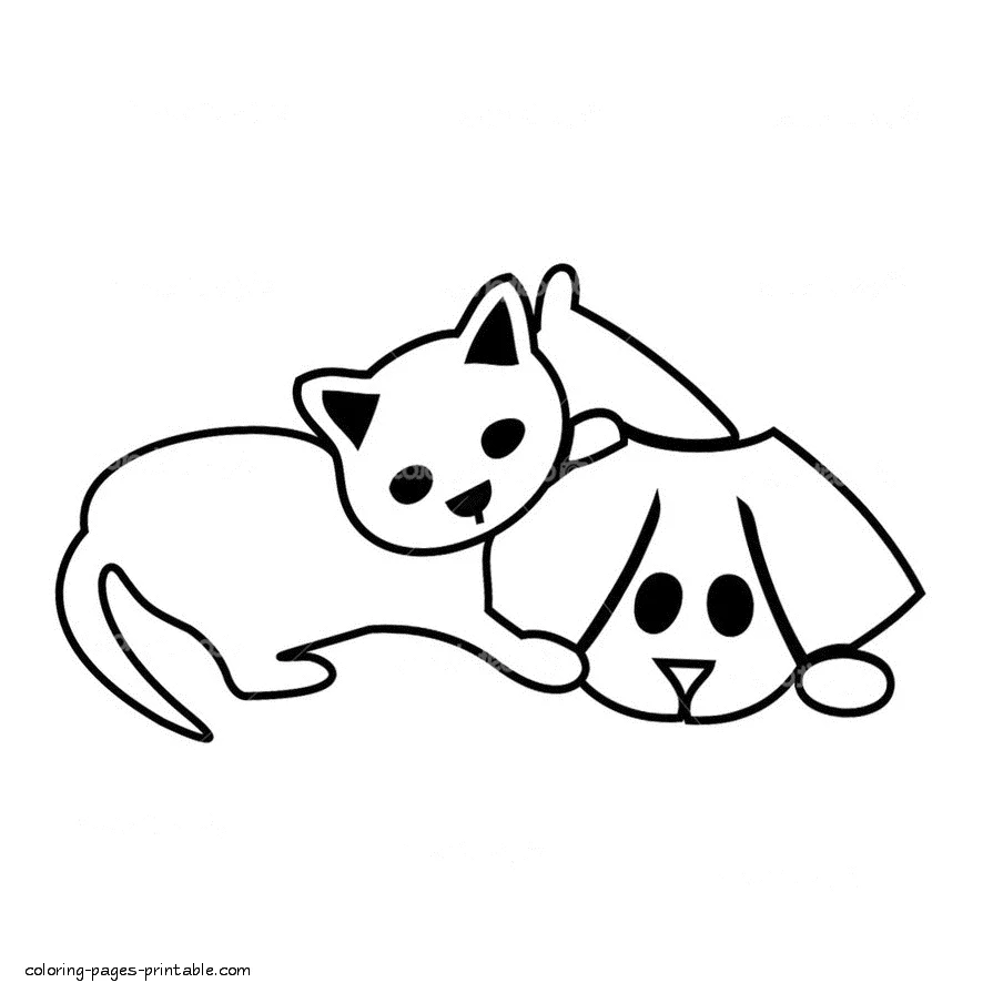 Simple dog and cat coloring page Simple dog and cat coloring page for preschoolers