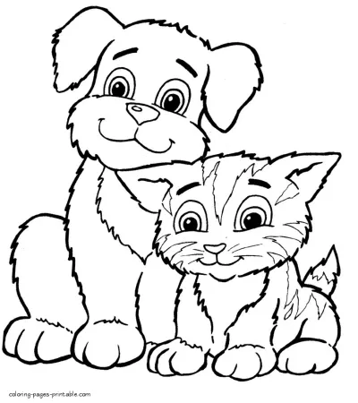 Coloring pages of little dogs and little cats